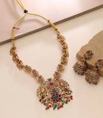 Maroon & green color temple necklace set antique finish