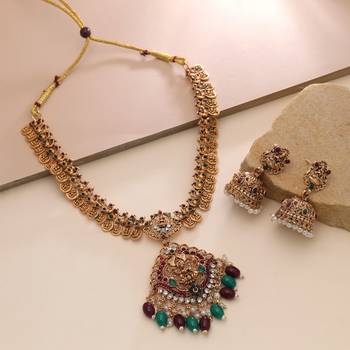 Maroon & green color temple necklace set festive look 1