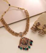 Maroon & green color temple necklace set festive look