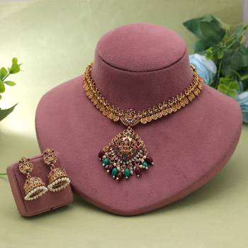 Maroon & green color temple necklace set festive look 2