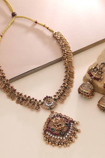 Maroon & green color temple necklace set goddess design