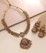 Maroon & green color temple necklace set goddess design