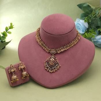 Maroon & green color temple necklace set goddess design 2