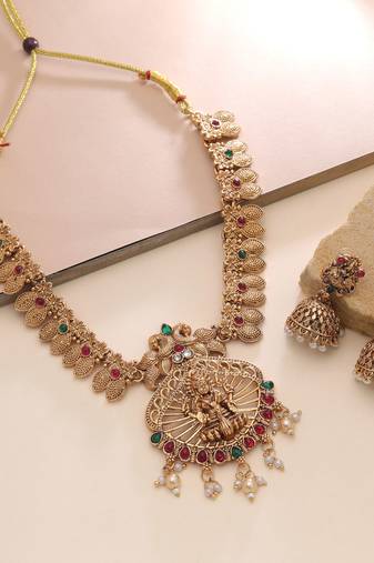 Rani & green color temple necklace set heritage style