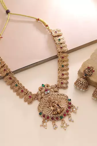 Rani & green color temple necklace set heritage style