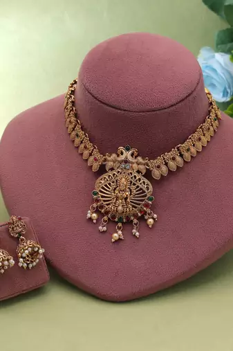 Rani & green color temple necklace set heritage style