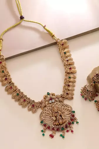 Rani & green color temple necklace set temple craft