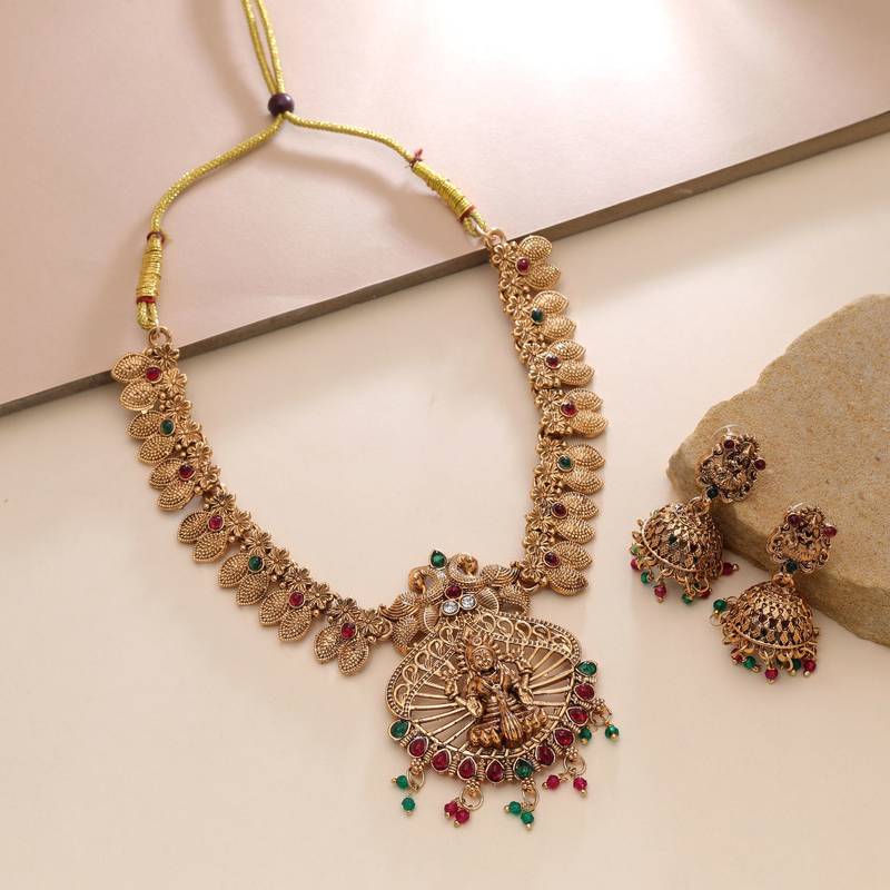 Rani & green color temple necklace set temple craft