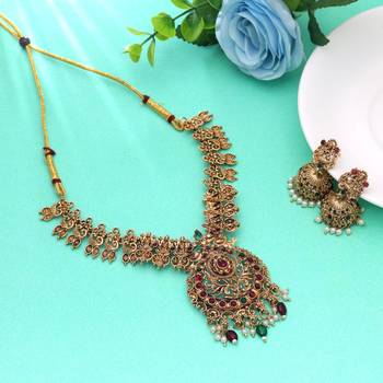 Maroon & green color temple necklace set ethnic pattern 2