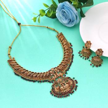 Rani & green color temple necklace set bridal style 2