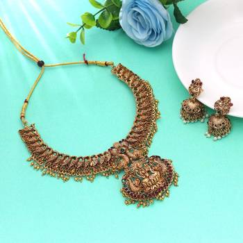 Maroon & green color temple necklace set designer finish 2