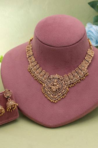 Gold color temple necklace set royal traditional design