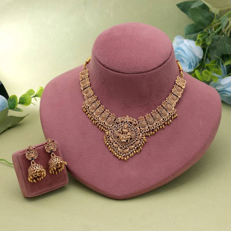 Gold color temple necklace set royal traditional design
