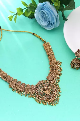 Gold color temple necklace set royal traditional design