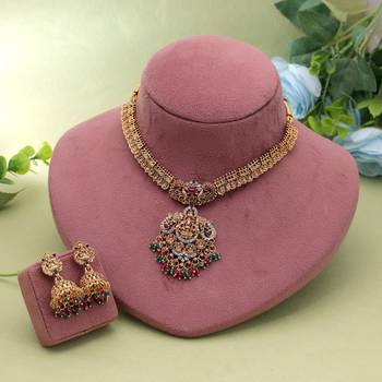 Rani & green color temple necklace set antique finish 1