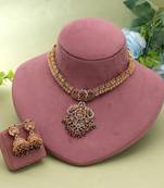 Rani & green color temple necklace set antique finish