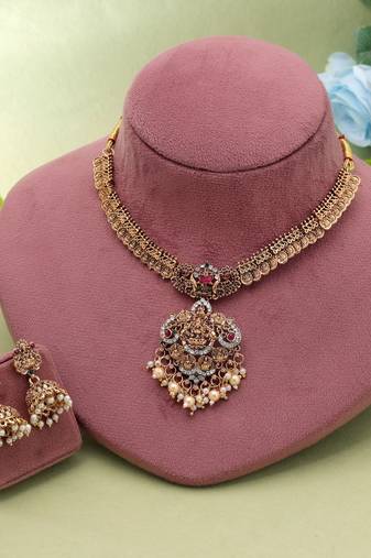 Rani & green color temple necklace set festive style