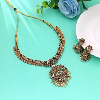 Rani & green color temple necklace set festive style 2