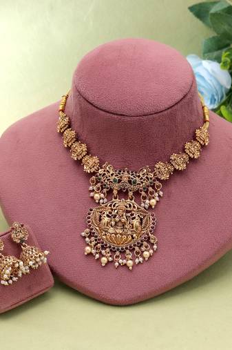 Rani & green color temple necklace set royal design