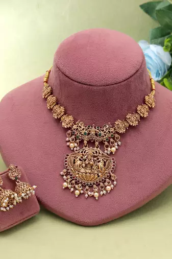 Rani & green color temple necklace set royal design