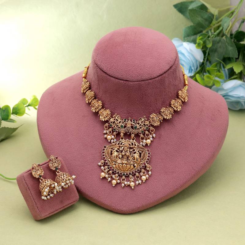 Rani & green color temple necklace set royal design