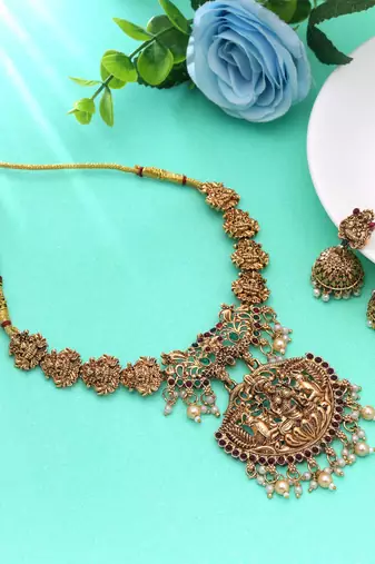 Rani & green color temple necklace set royal design
