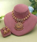 Rani & green color temple necklace set ethnic look