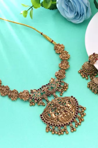 Rani & green color temple necklace set ethnic look