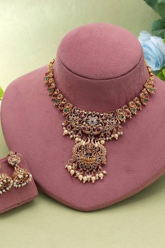 Rani & green color temple necklace set craft design