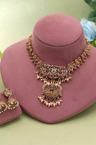 Rani & green color temple necklace set craft design