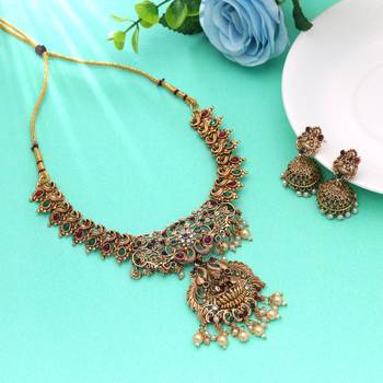 Rani & green color temple necklace set craft design 2