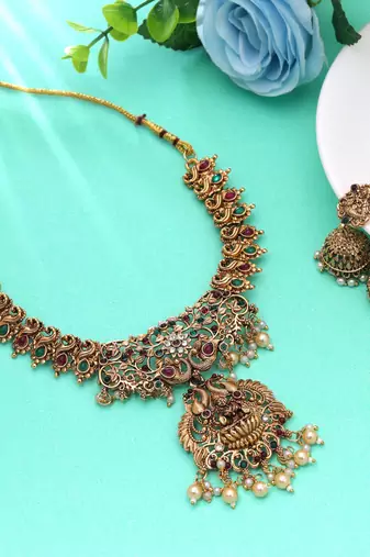 Rani & green color temple necklace set craft design