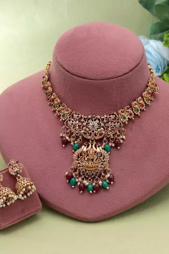 Maroon & green color temple necklace set royal design