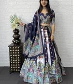 New Designer Print With Real Mirror Work Women's Lehenga Choli And Dupatta Set
