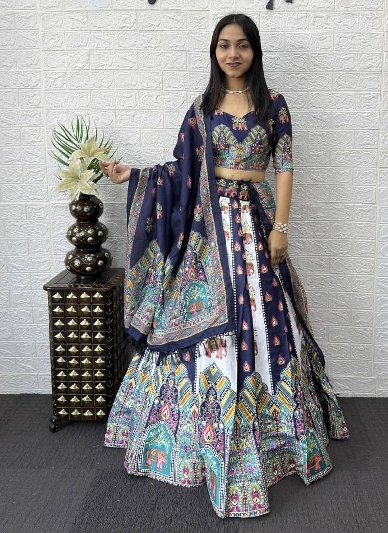 New Designer Print With Real Mirror Work Women's Lehenga Choli And Dupatta Set