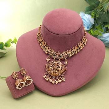 Maroon & green color temple necklace set festive jewelry 1