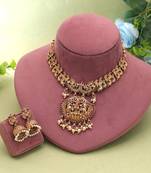 Maroon & green color temple necklace set festive jewelry