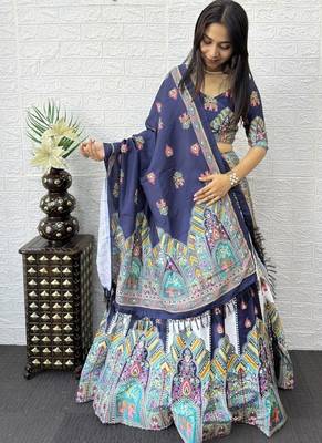 New Designer Print With Real Mirror Work Women's Lehenga Choli And Dupatta Set 3