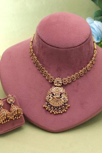 Maroon & green color temple necklace set antique design