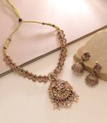 Maroon & green color temple necklace set bridal charm