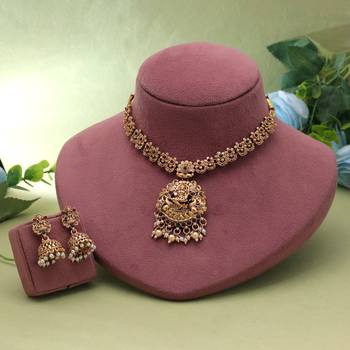 Maroon & green color temple necklace set bridal charm 2