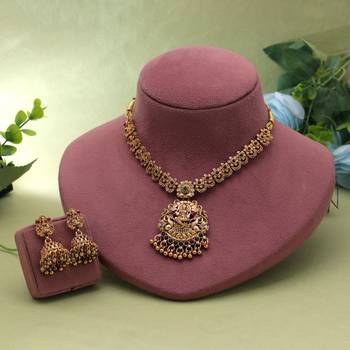 Maroon & green color temple necklace set ethnic style 2