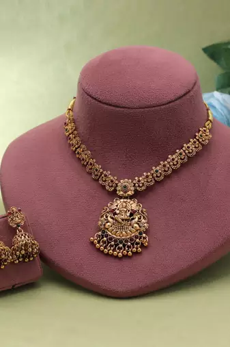 Maroon & green color temple necklace set ethnic style
