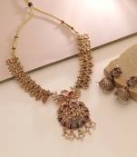 Rani & green color temple necklace set traditional finish