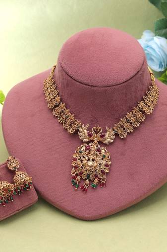 Rani & green color temple necklace set temple look