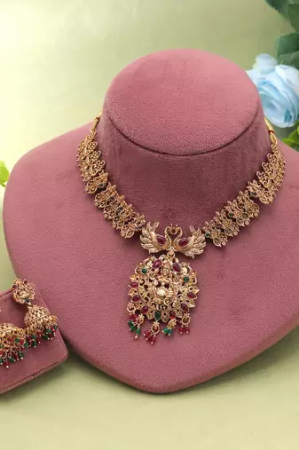 Rani & green color temple necklace set temple look