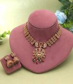 Rani & green color temple necklace set temple look