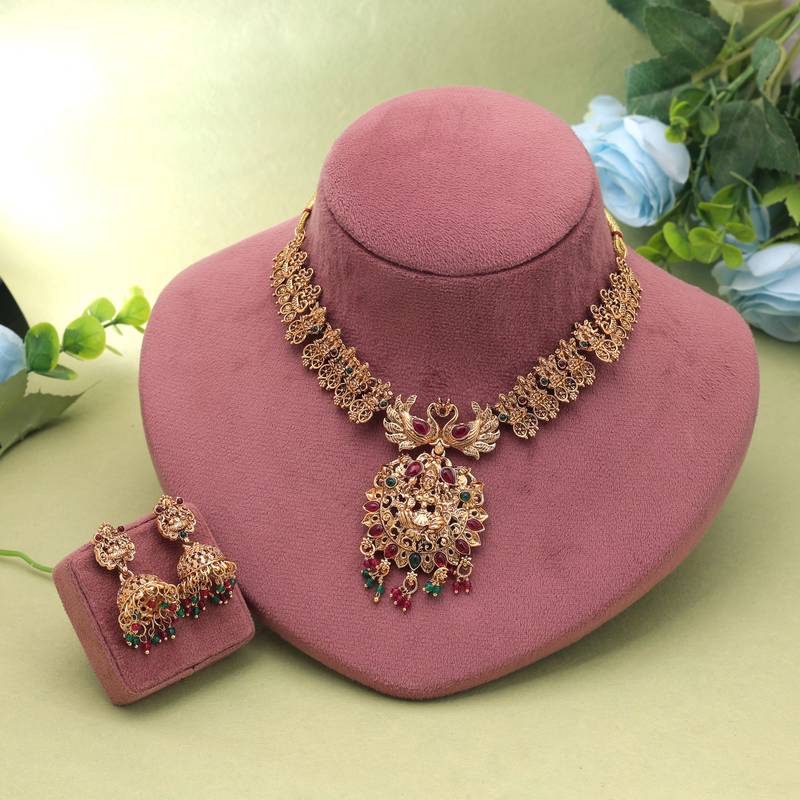 Rani & green color temple necklace set temple look