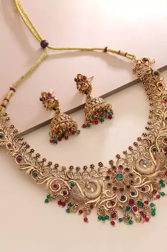 Rani & green color temple necklace set designer style