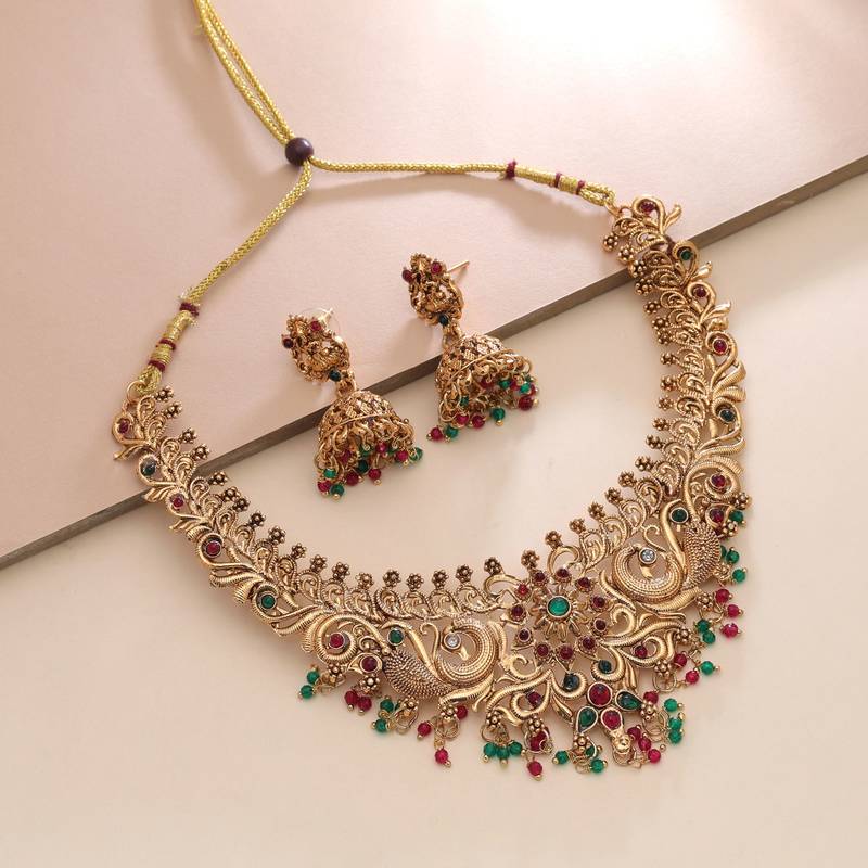 Rani & green color temple necklace set designer style